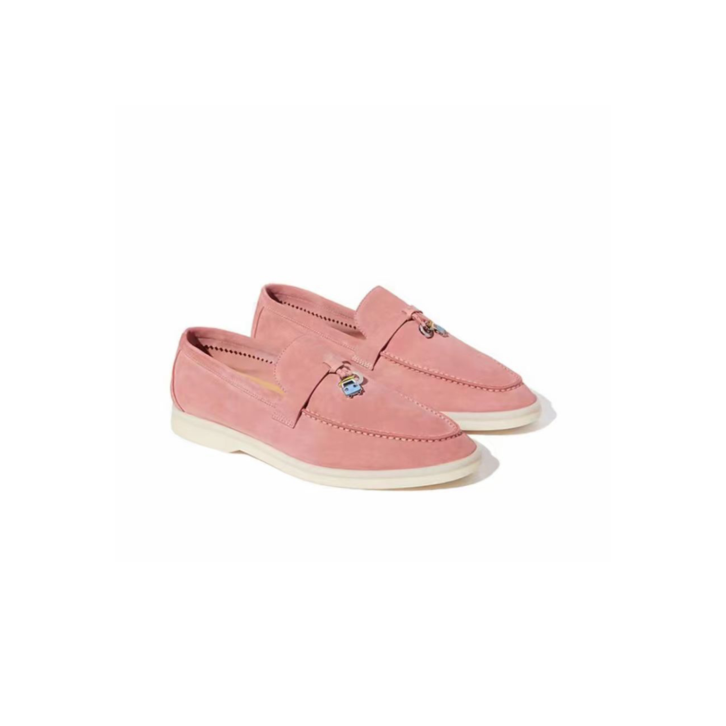 LORO PIANA SUMMER CHARMS WALK SUEDE LOAFERS IN PINK FAN1518